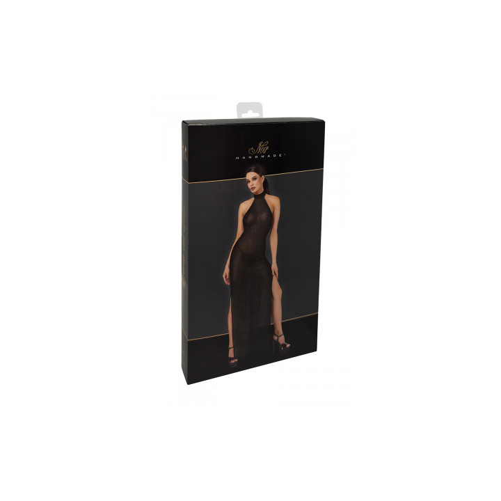 Robe longue en maille pailletée Onyx F372 - Noir Handmade