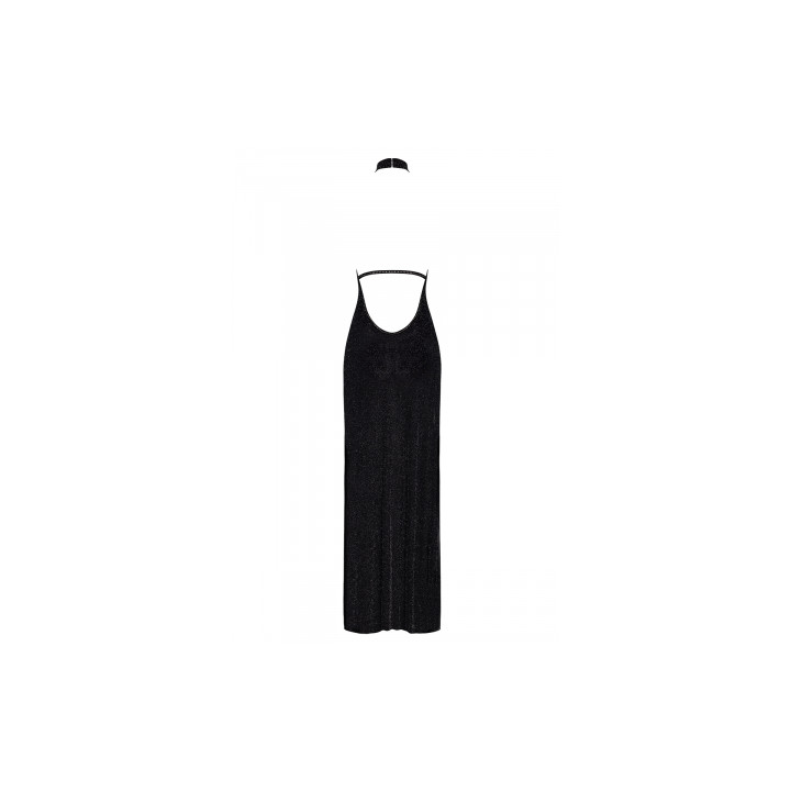 Robe longue en maille pailletée Onyx F372 - Noir Handmade