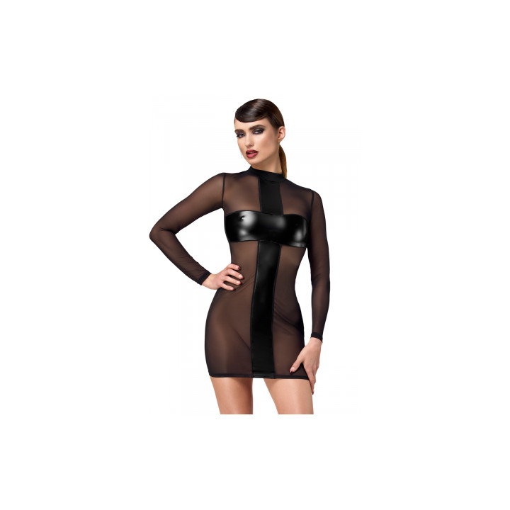 Mini robe tulle et wetlook Crossfire F369 - Noir Handmade