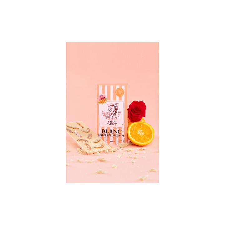 Chocolat blanc écorce d'orange et rose - Tablette 100g - Les canailles