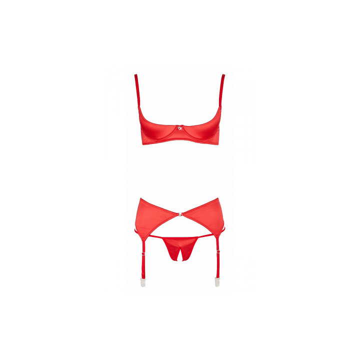 Ensemble lingerie 3 pièces ouvert rouge - Cottelli Lingerie