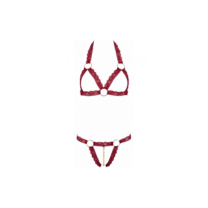 Ensemble string ouvert et seins nus bordeaux - Cottelli Lingerie