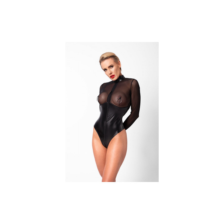 Body Edge zippé avec anneaux F321 wetlook et tulle