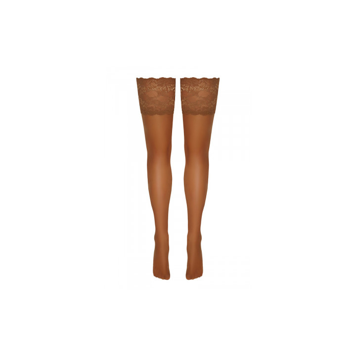 Bas autofixants large jarretière dentelle beige - Cotelli Legwear