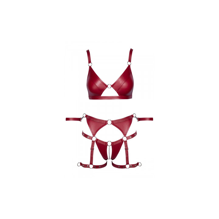Set soutien-gorge et slip à jarretelles ouvert rouge - Cottelli BONDAGE