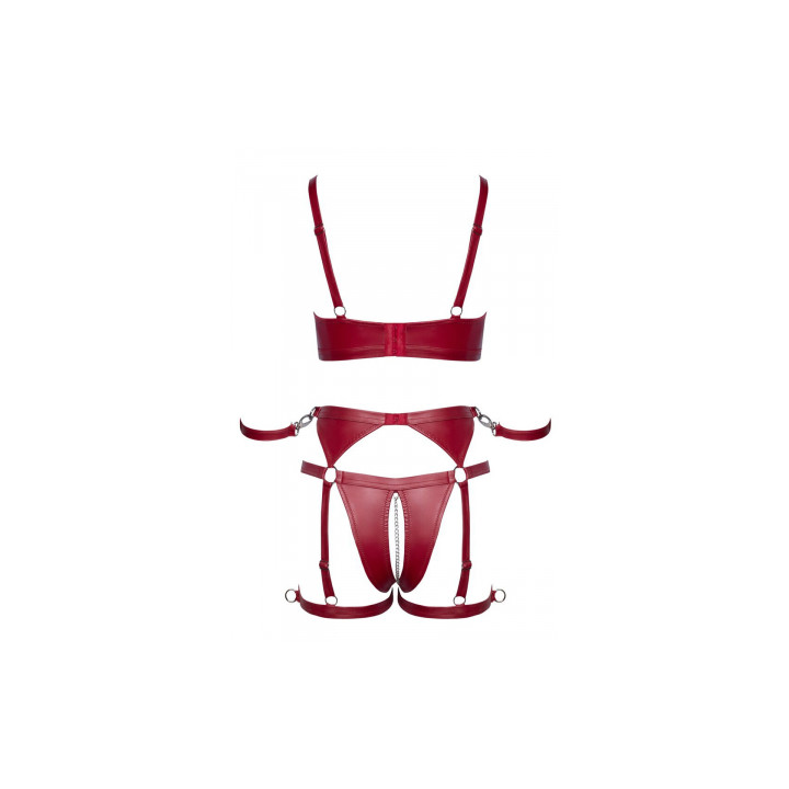 Set soutien-gorge et slip à jarretelles ouvert rouge - Cottelli BONDAGE