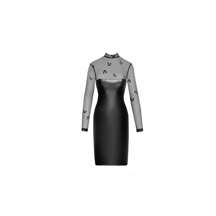 Robe moulante Sublime F310 wetlook et tulle floqué