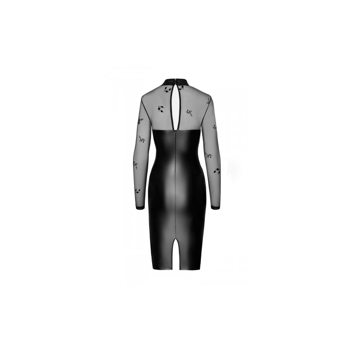 Robe moulante Sublime F310 wetlook et tulle floqué