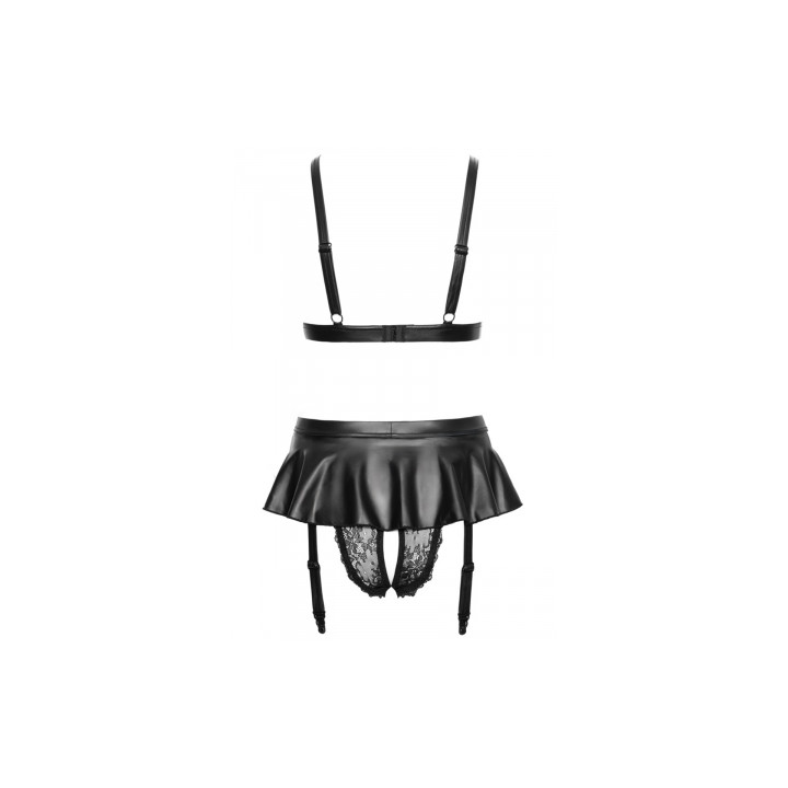 Soutien-gorge et slip fendu à jarretelles noir - Cottelli LINGERIE