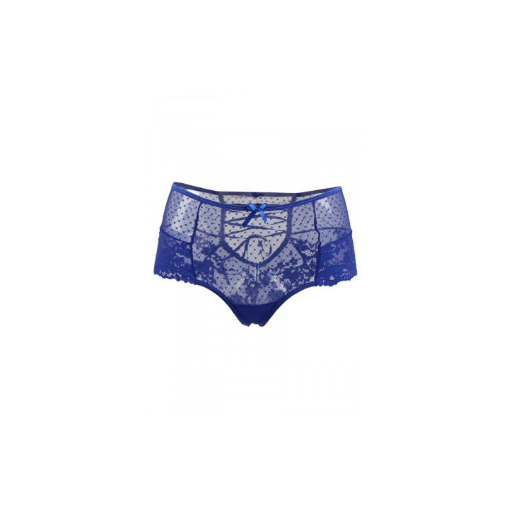 Tanga lacé dentelle taille haute Bleu - Litolu Lingerie