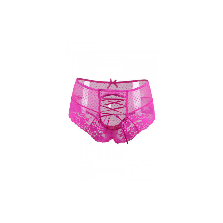 Tanga lacé dentelle taille haute Rose - Litolu Lingerie