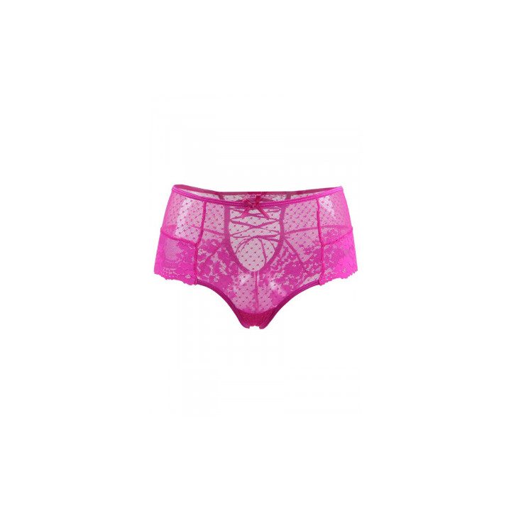 Tanga lacé dentelle taille haute Rose - Litolu Lingerie