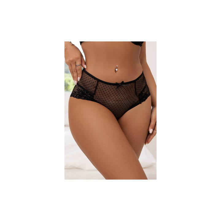 Tanga lacé dentelle taille haute Noir - Litolu Lingerie