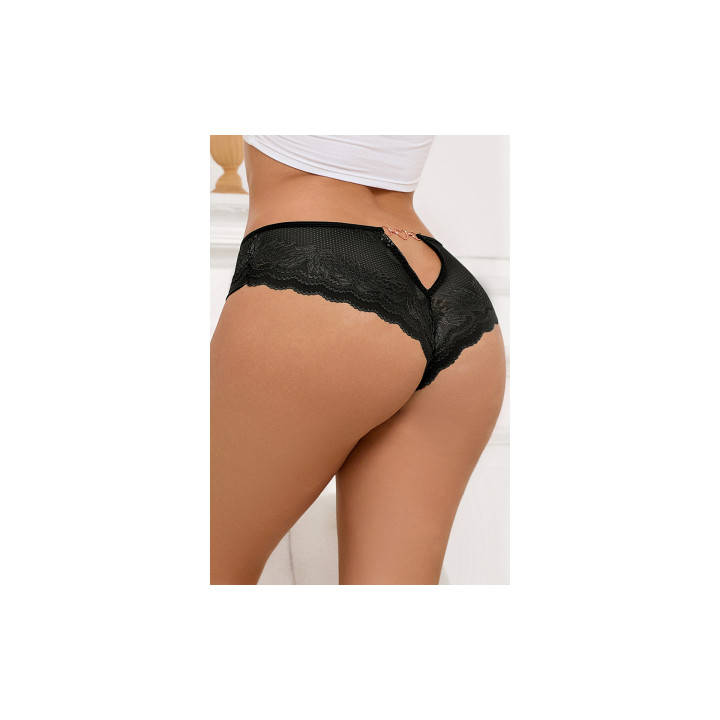 Tanga dentelle bijou Coeur Noir - Litolu Lingerie