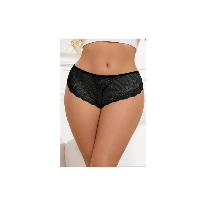 Tanga dentelle bijou Coeur Noir - Litolu Lingerie