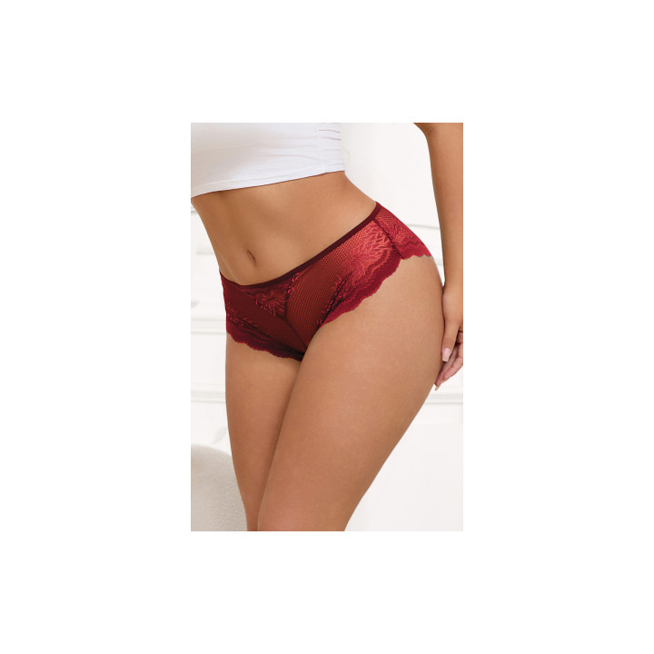 Tanga dentelle bijou Coeur Bordeaux - Litolu Lingerie
