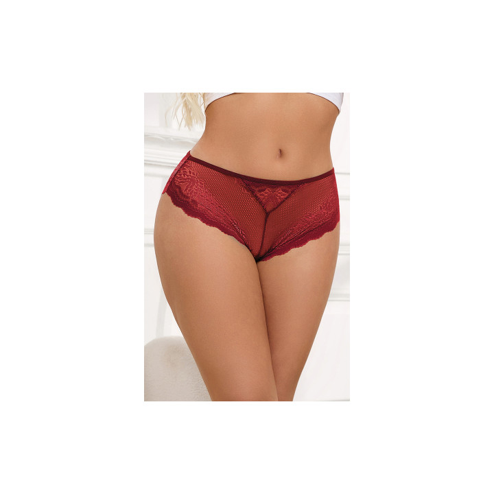 Tanga dentelle bijou Coeur Bordeaux - Litolu Lingerie