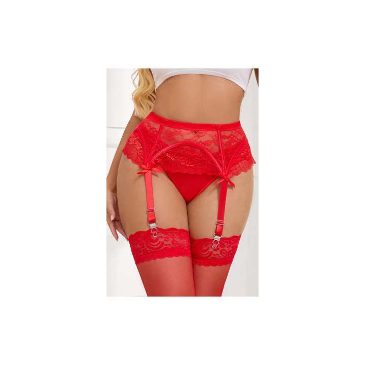 Porte-jarretelles dentelle et string Rouge - Litolu Lingerie