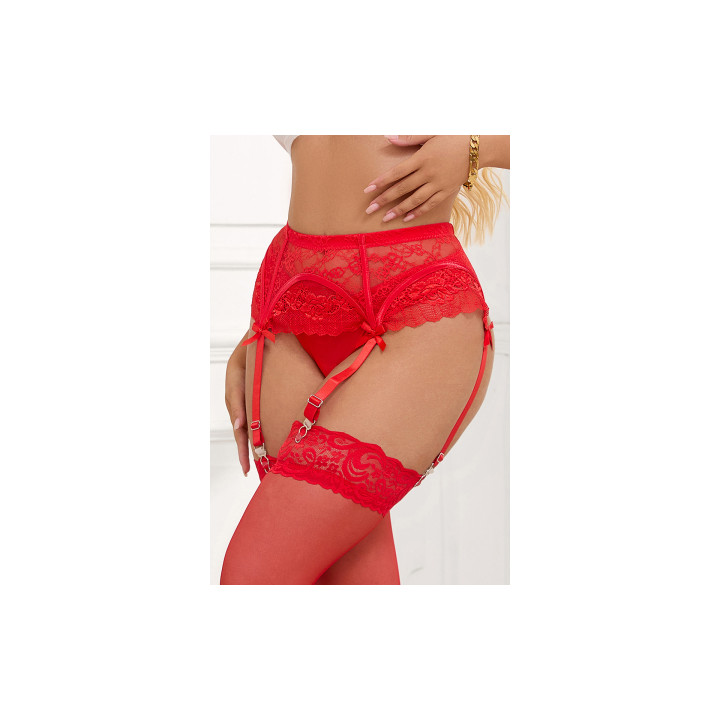 Porte-jarretelles dentelle et string Rouge - Litolu Lingerie