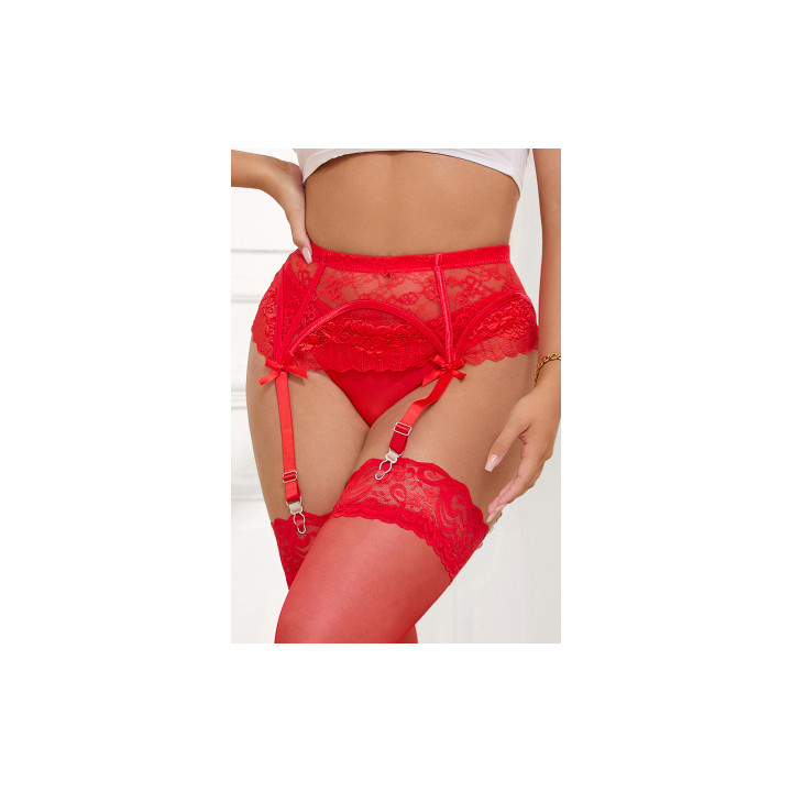 Porte-jarretelles dentelle et string Rouge - Litolu Lingerie