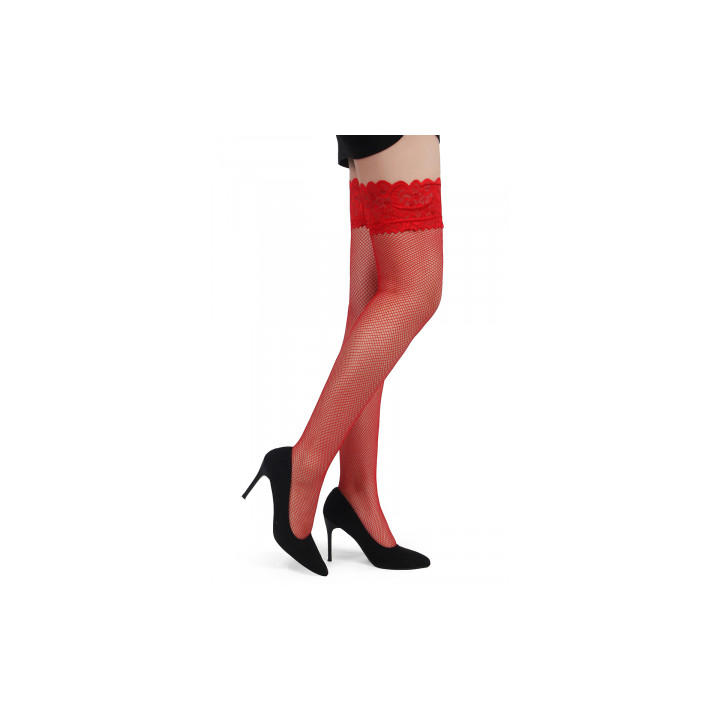 Bas résille jarretière dentelle Rouge - Ohyeah