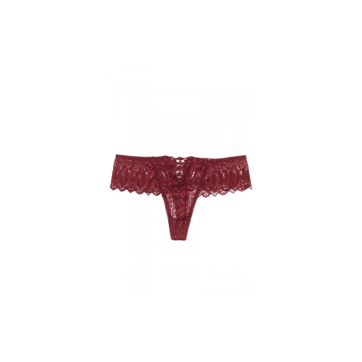 String dentelle dos lacé Bordeaux - Litolu Lingerie