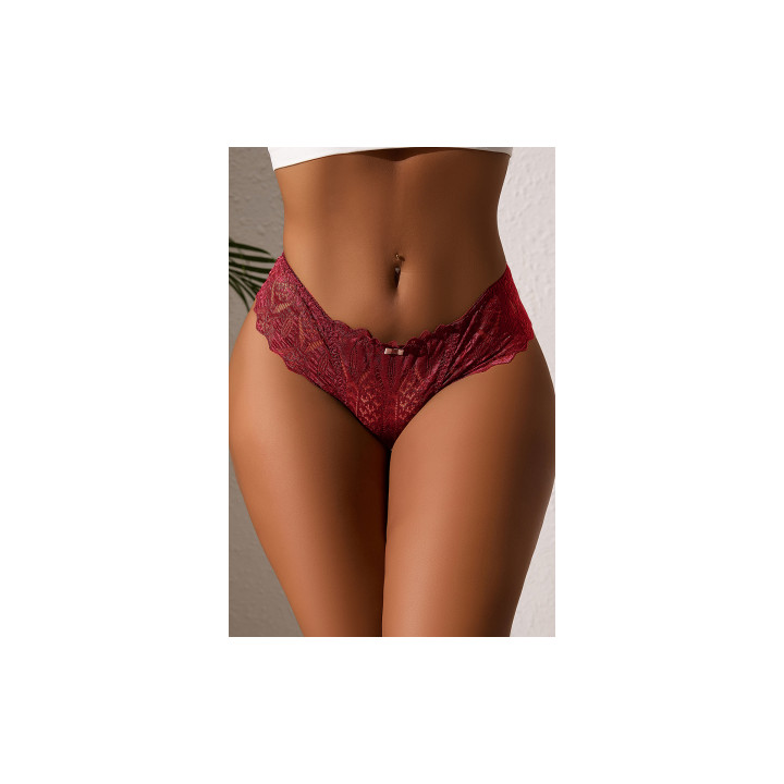 String dentelle dos lacé Bordeaux - Litolu Lingerie