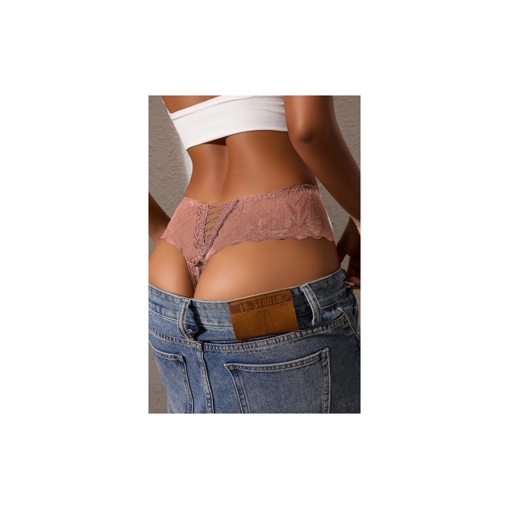 String dentelle dos lacé Rose - Litolu Lingerie