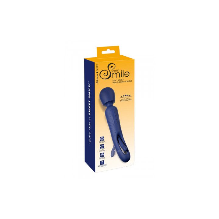 Vibro Wand réversible avec langue vibrante - Sweet Smile