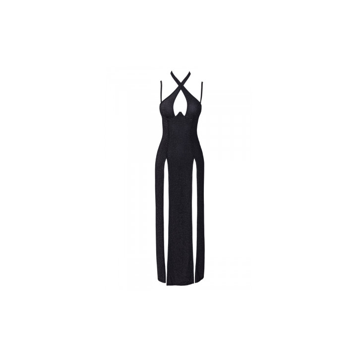 Robe longue à décolleté plongeant noire argentée - Cottelli PARTY