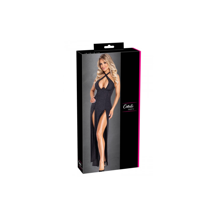 Robe longue à décolleté plongeant noire argentée - Cottelli PARTY