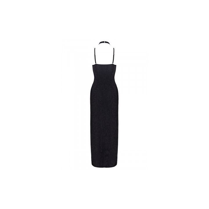 Robe longue à décolleté plongeant noire argentée - Cottelli PARTY