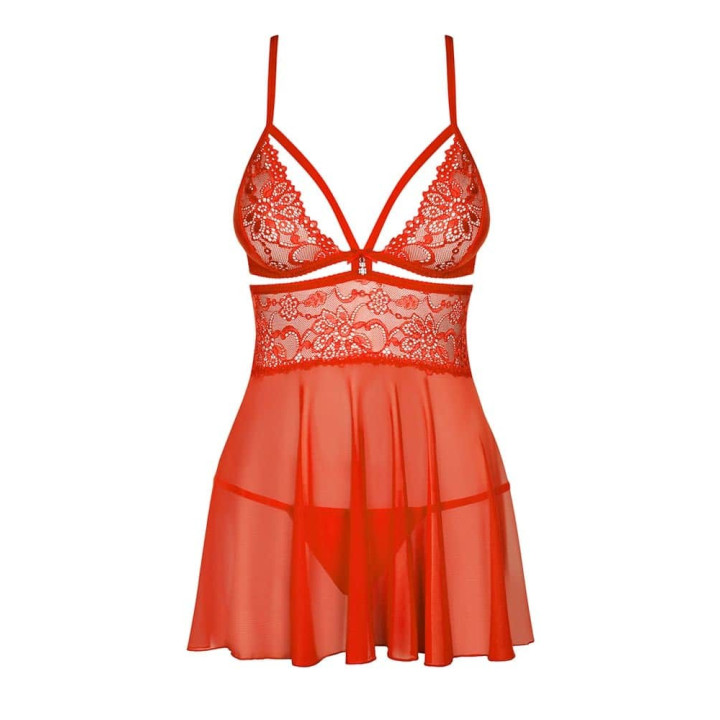 838-BAB-3 babydoll & thong red  S/M