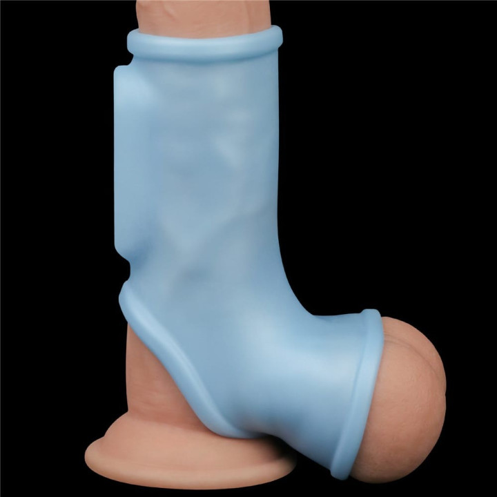 Vibrating Silk Knights Ring with Scrotum Sleeve Blue_B15O50_1
