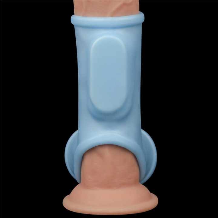 Vibrating Silk Knights Ring with Scrotum Sleeve Blue_B15O50_1