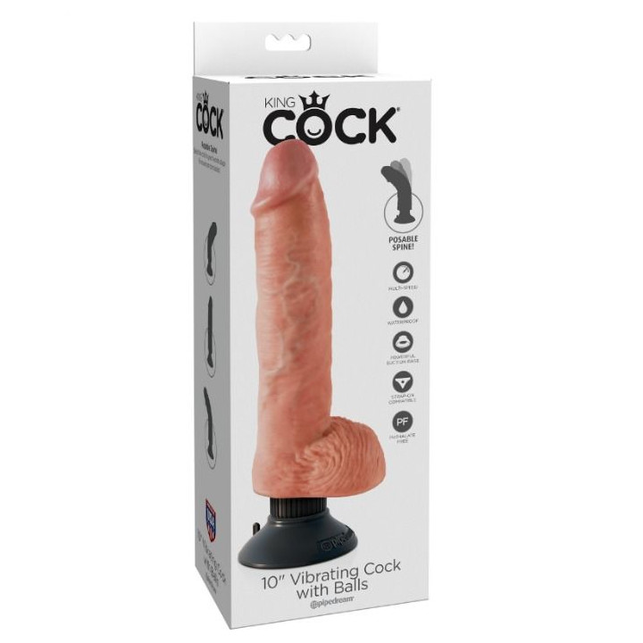 KING COCK - GODE VIBRANT AVEC TESTICULES 25.5 CM COULEUR NATURELLE