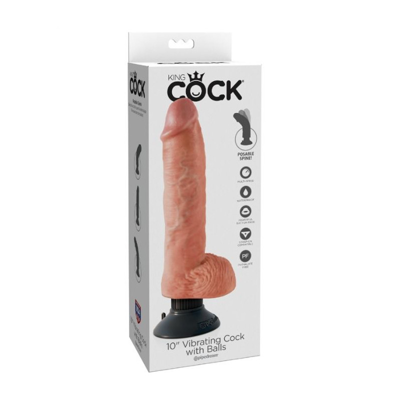KING COCK - GODE VIBRANT AVEC TESTICULES 25.5 CM COULEUR NATURELLE