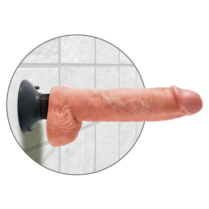 KING COCK - GODE VIBRANT AVEC TESTICULES 25.5 CM COULEUR NATURELLE