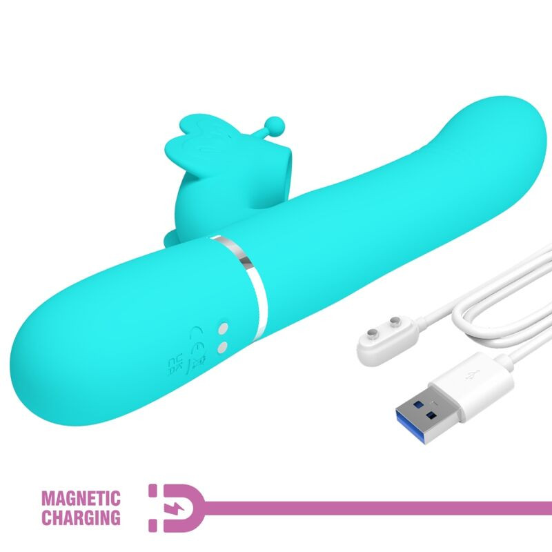 PRETTY LOVE - VIBRATEUR MULTIFONCTION LAPIN 4 EN 1 PAPILLON AQUA VERT