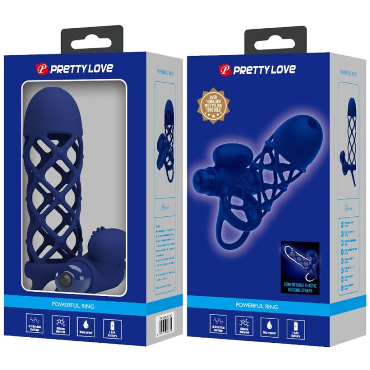 PRETTY LOVE - GIANN ANNEAU VIBRATEUR AVEC GAINE EN SILICONE BLEU
