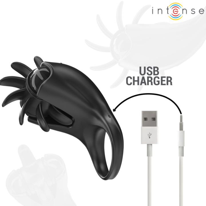 INTENSE - MABEL ANNEAU VIBRANT 10 VIBRATIONS AVEC STIMULATEUR DE CLITORIS NOIR