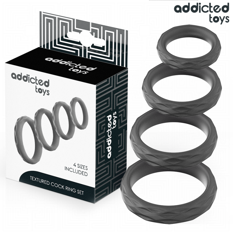 ADDICTED TOYS - ENSEMBLE D'ANNEAUX PÉNIS TEXTURÉS, 4 TAILLES