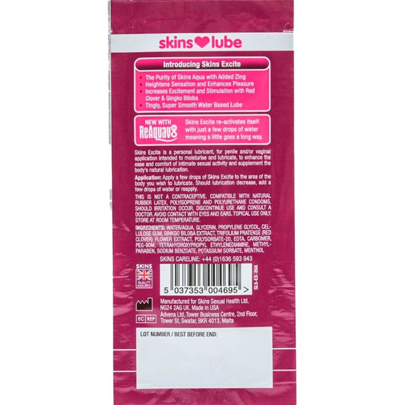 SKINS - EXCITE LUBRIFIANT À BASE D'EAU DOSE UNIQUE 5 ML