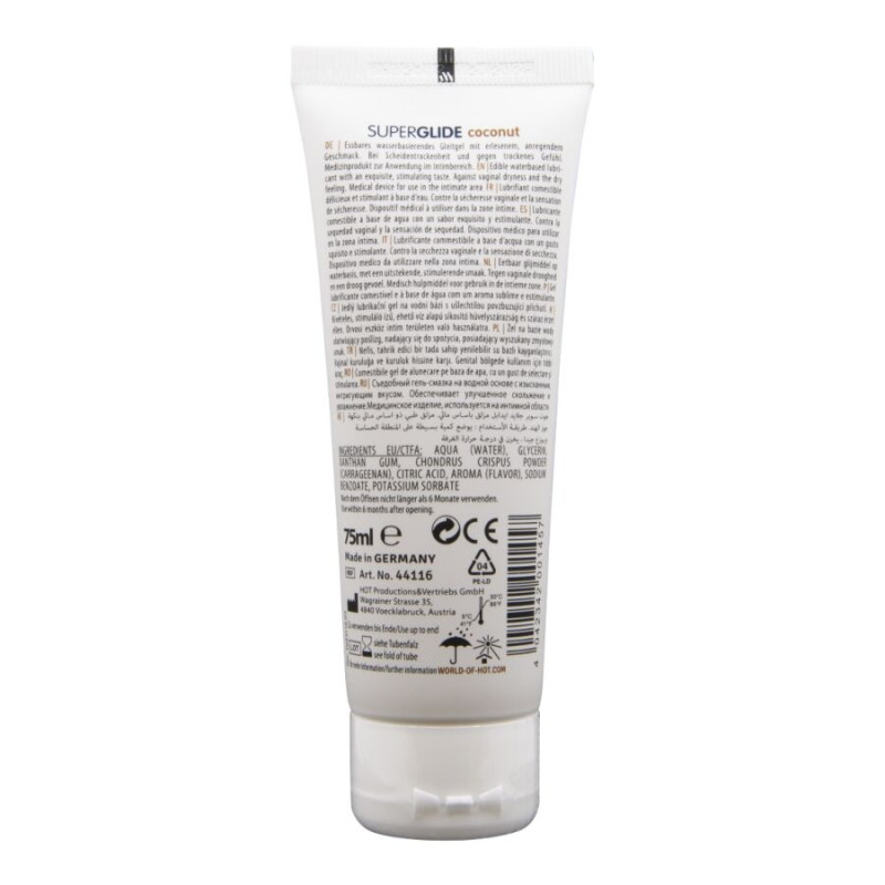 HOT - SUPERGLIDE LUBRIFIANT COMESTIBLE À BASE D'EAU ET DE NOIX DE COCO 75 ML