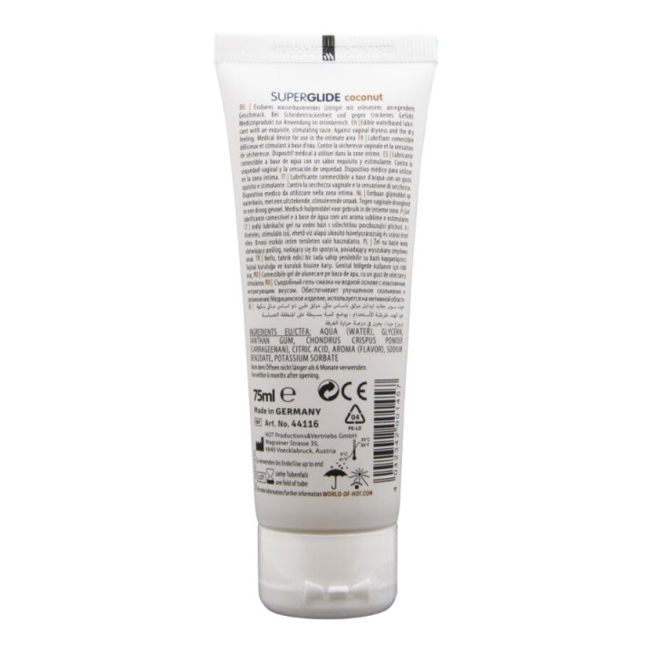 HOT - SUPERGLIDE LUBRIFIANT COMESTIBLE À BASE D'EAU ET DE NOIX DE COCO 75 ML
