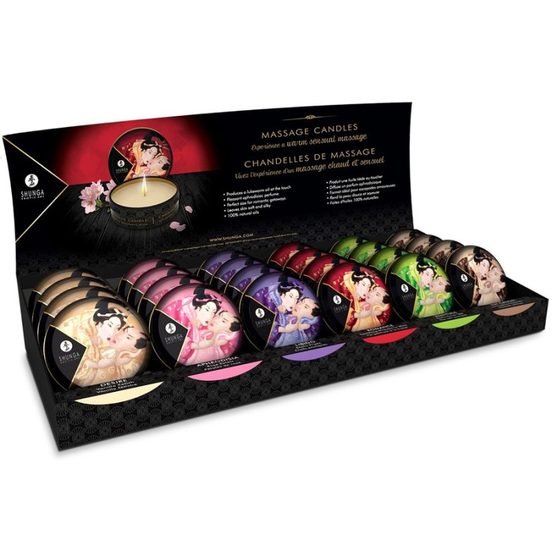 SHUNGA - MINI CARESSE À LA BOUGIE PRÉSENTOIR BOUGIES DE MASSAGE 24 UNITÉS