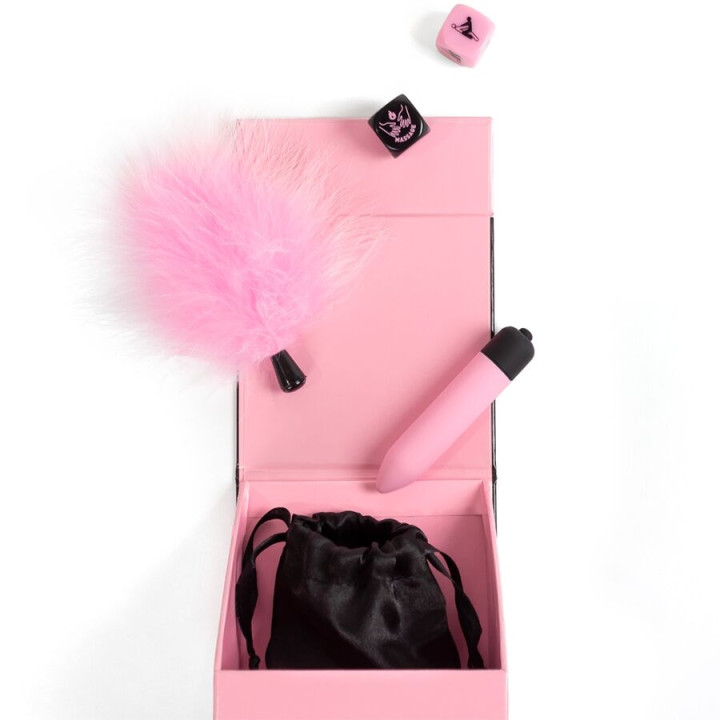 SECRET PLAY - COFFRET DE PLAISIRS POUR COUPLES : DÉS + BALLE VIBRANTE + STYLO À PLUME