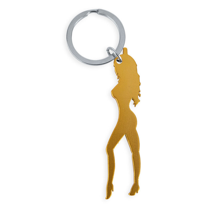 DIABLO PICANTE - PORTE-CLÉS AVEC SILHOUETTE FÉMININE COULEUR OR AVEC DÉCAPOTEUR