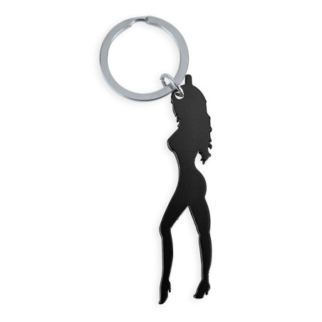 DIABLO PICANTE - PORTE-CLÉS AVEC SILHOUETTE FÉMININE DE COULEUR NOIRE AVEC DÉCAPOTE-BIÈRE
