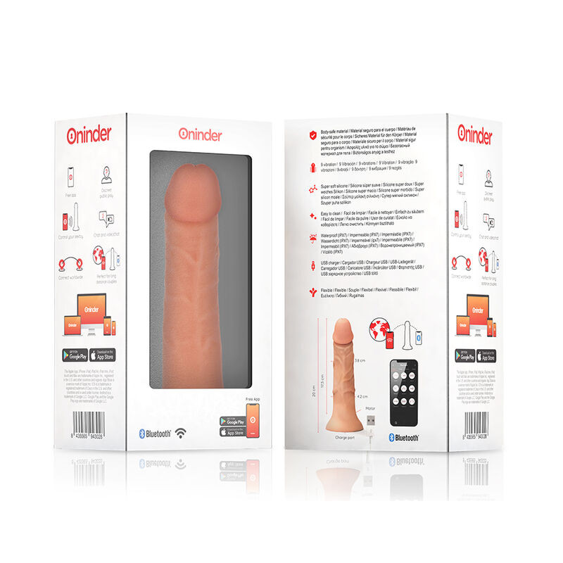 ONINDER - GODE VIBRATEUR BOGOTÁ MOYEN 9 VITESSES NATUREL 20 CM -O- 4.2 CM - APPLICATION GRATUITE